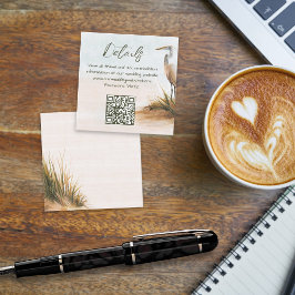 Cartão De Informações Detalhes do Casamento QR code Boho Costeiro Egreta