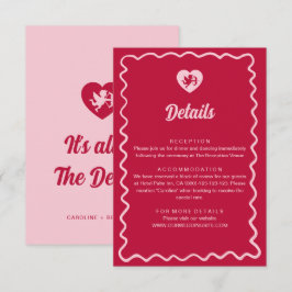 Cartão De Informações Detalhes do Casamento Quadro Retro Ondulado Vermel