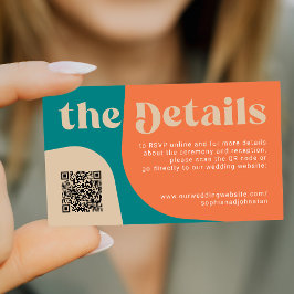 Cartão De Informações Detalhes do casamento retrô com código QR para sit