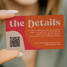 Cartão De Informações Detalhes do casamento retrô com código QR para sit