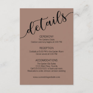 Cartão De Informações Detalhes do Casamento Rich Mocha Black Script 