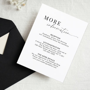 Cartão De Informações Detalhes do Casamento Romântico em Preto e Branco