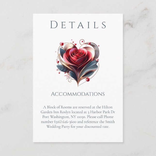 Cartão De Informações Detalhes do Casamento - Rosa de Forma Moderna do C (Verso)