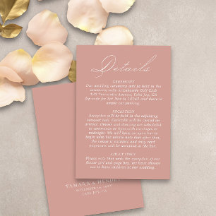 Cartão De Informações Detalhes do Casamento - Rosa de Script de Caligraf
