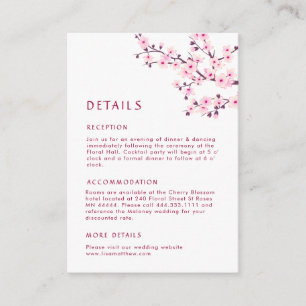 Cartão De Informações Detalhes do Casamento Rosa e Branco de Cerejeira e