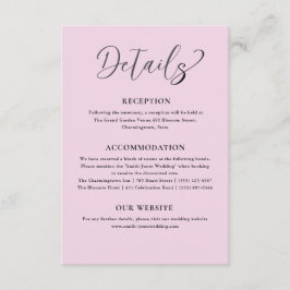 Cartão De Informações Detalhes do Casamento Rosa-Esbranquiçado Minimalis