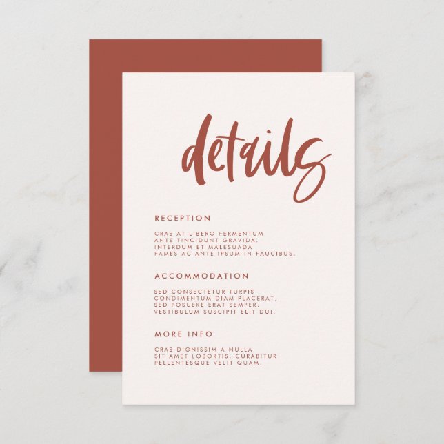 Cartão De Informações Detalhes do casamento rosa-neve moderno elegante (Frente/Verso)