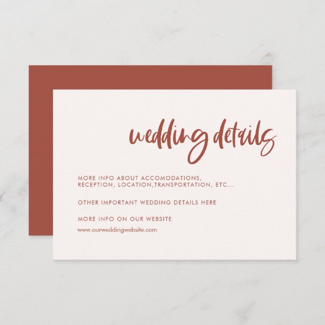 Cartão De Informações Detalhes do casamento rosa-neve moderno elegante (Frente/Verso)
