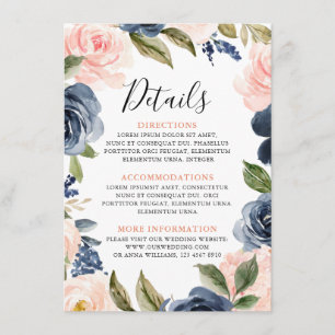 Cartão De Informações Detalhes do Casamento Rosa Rosa Rosa Rosa Rosa mar