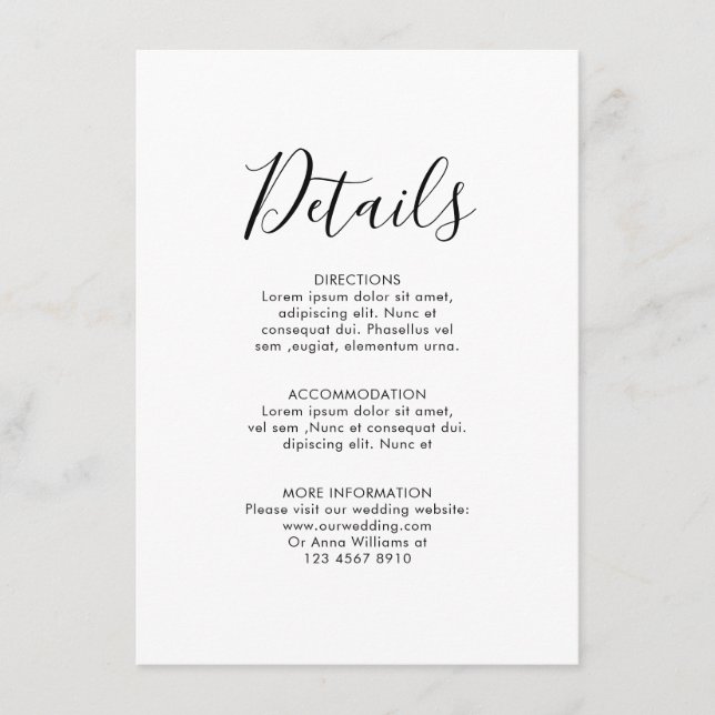 Cartão De Informações Detalhes do Casamento Rosa Rosa Rosa Rosa Rosa mar (Frente)