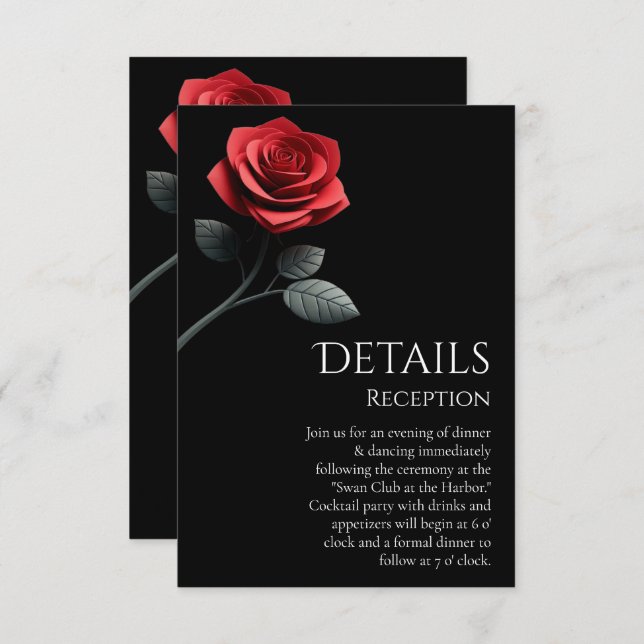 Cartão De Informações Detalhes do casamento - Rosa vermelha- (Frente/Verso)