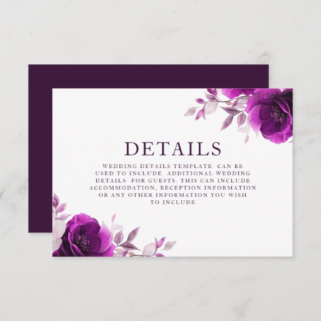 Cartão De Informações Detalhes do Casamento Roxo Ametist & Indigo, Lilac (Frente/Verso)