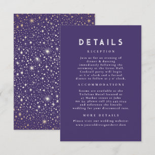Cartão De Informações Detalhes do Casamento Roxo Celestial Noite Estrela