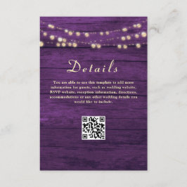 Cartão De Informações Detalhes do Casamento Roxo Código QR