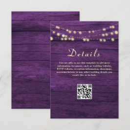 Cartão De Informações Detalhes do Casamento Roxo Código QR