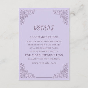 Cartão De Informações Detalhes do Casamento Roxo da Lavanda Vintage