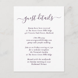 Cartão De Informações Detalhes do Casamento Roxo Elegante Moderno