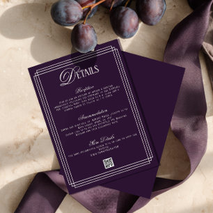 Cartão De Informações Detalhes do Casamento Roxo Escuro Dinheiro Antigo