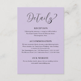 Cartão De Informações Detalhes do Casamento Roxo Moderno
