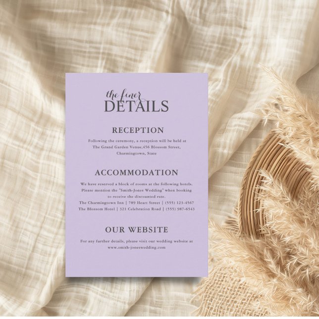 Cartão De Informações Detalhes do Casamento Roxo Simples (Criador carregado)