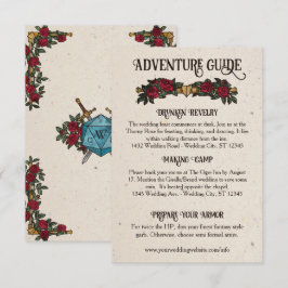 Cartão De Informações Detalhes do Casamento RPG D20 Monograma Rosas