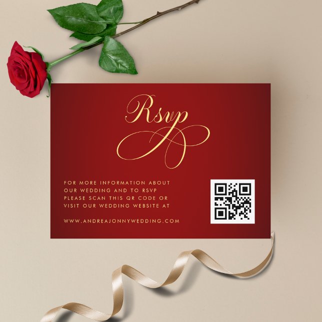 Cartão De Informações Detalhes do Casamento RSVP do Código QR Dourado do (Criador carregado)