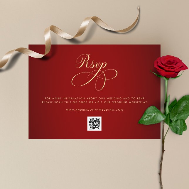 Cartão De Informações Detalhes do Casamento RSVP do Código QR Dourado do (Criador carregado)