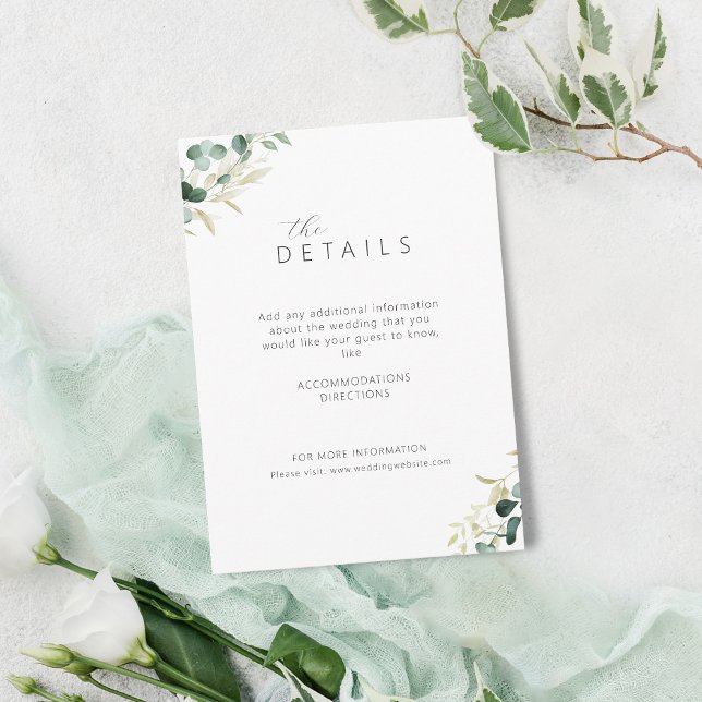 Cartão De Informações Detalhes do casamento russo de eucalipto verde boh (Rustic eucalyptus greenery boho wedding details enclosure card)