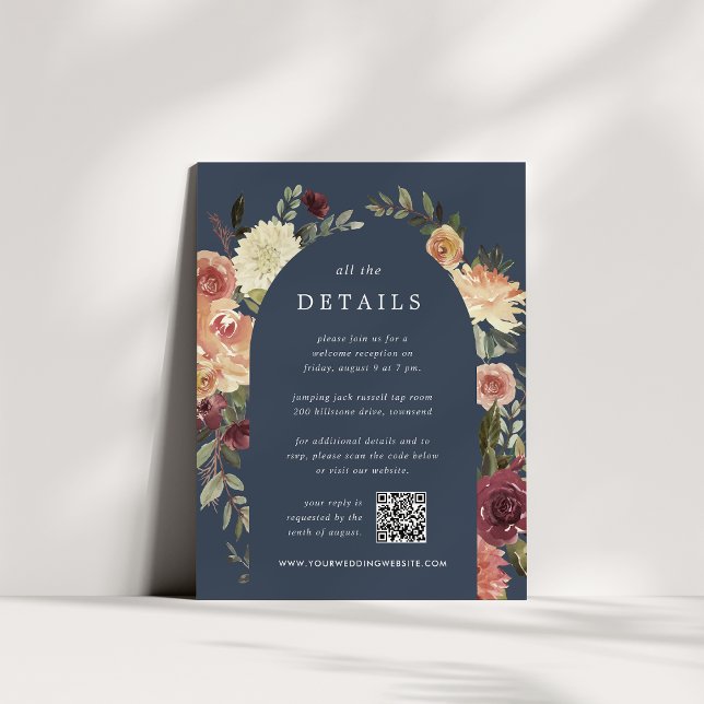Cartão De Informações Detalhes do Casamento Rustic Bloom All-in-One (Criador carregado)