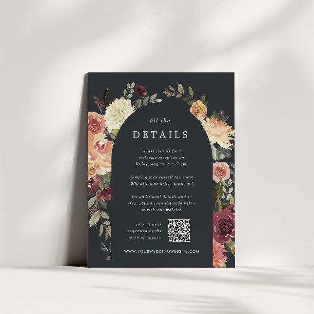 Cartão De Informações Detalhes do Casamento Rustic Bloom All-in-One (Criador carregado)