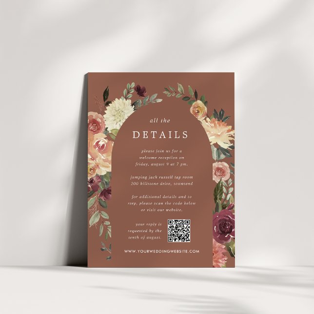Cartão De Informações Detalhes do Casamento Rustic Bloom All-in-One (Criador carregado)