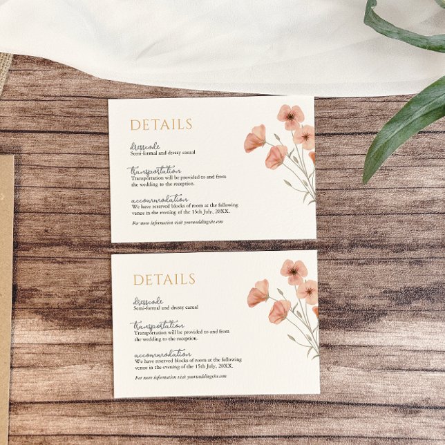 Cartão De Informações Detalhes do Casamento Rustic Blush Pink Wildflower (Criador carregado)