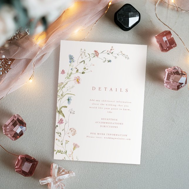 Cartão De Informações Detalhes do Casamento Rustic Boho da Flor Selvagem (Elegant Wildflower Rustic Boho Wedding Details Enclosure Card)