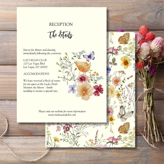 Cartão De Informações Detalhes do Casamento Rustic Boho Wildflower (Criador carregado)