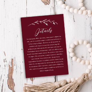 Cartão De Informações Detalhes do Casamento Rustic Burgundy Wildflower