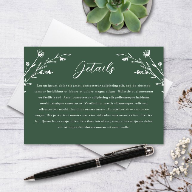 Cartão De Informações Detalhes do Casamento Rustic Dark Green Wildflower (Criador carregado)