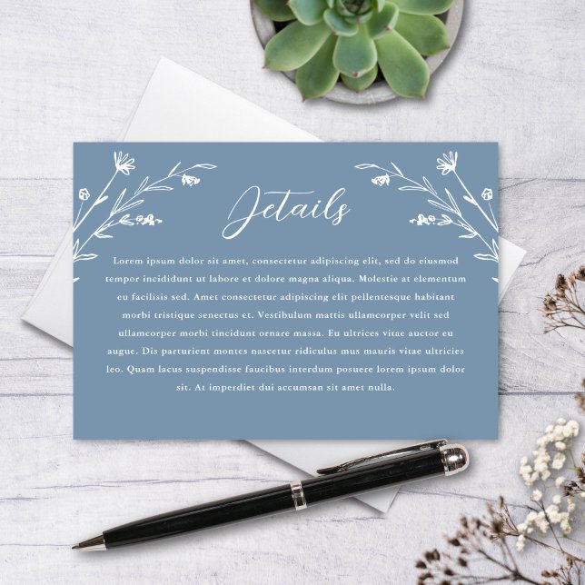 Cartão De Informações Detalhes do Casamento Rustic Dusty Blue Wildflower (Criador carregado)