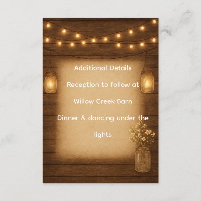 Cartão De Informações Detalhes do Casamento Rustic Mason Jar Inserir (Frente)