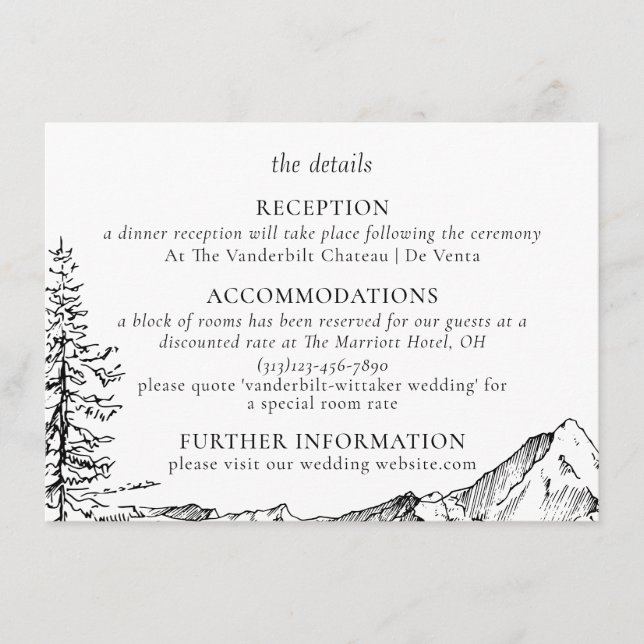 Cartão De Informações Detalhes do Casamento Rustic Mountain (Frente)