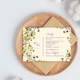 Cartão De Informações Detalhes do Casamento Rustic Purple Berry Greenery