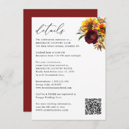 Cartão De Informações Detalhes do Casamento Rustic Sunflower Autumn Burg