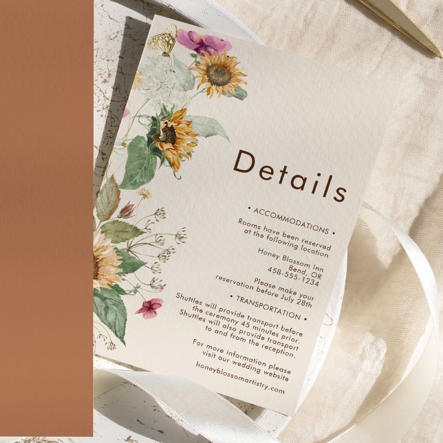 Cartão De Informações Detalhes do Casamento Rustic Sunflower Beige (Criador carregado)