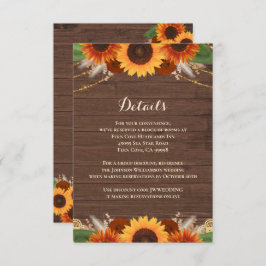 Cartão De Informações Detalhes do Casamento Rustic Sunflower Terracotta