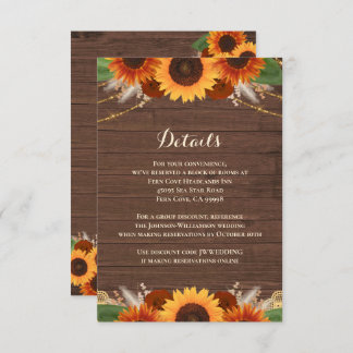 Cartão De Informações Detalhes do Casamento Rustic Sunflower Terracotta