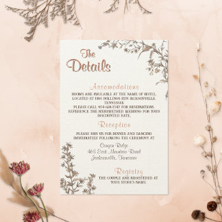 Cartão De Informações Detalhes do Casamento Rústico Boho com Flores Silv