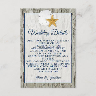 Cartão De Informações Detalhes do Casamento Rústico de Praia com Madeira