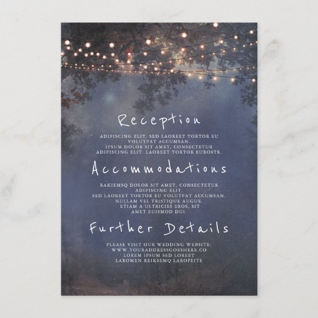 Cartão De Informações Detalhes do Casamento Rústico Ramais e Luzes Inser (Frente)