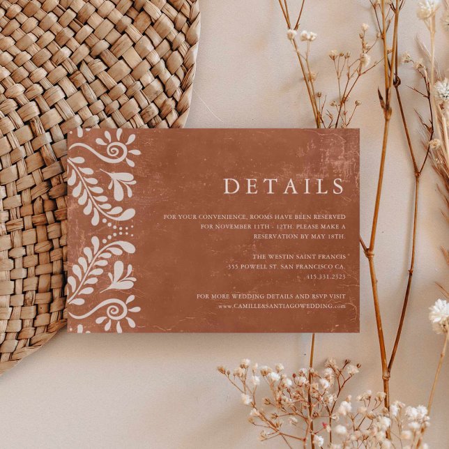Cartão De Informações Detalhes do Casamento Rústico Terracotta México (Terracotta Mexican Wedding Details Card)