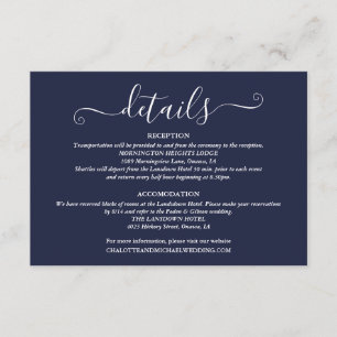 Cartão De Informações Detalhes do Casamento Script Assinatura Azul-Navy
