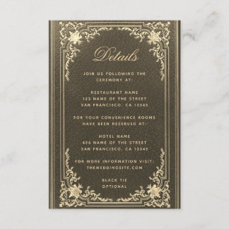 Cartão De Informações Detalhes do Casamento Script Elegante Dourado Vint